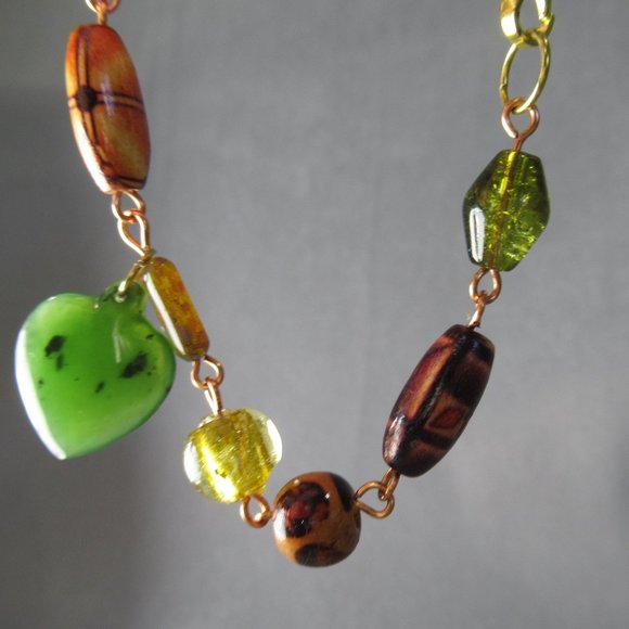 Beaded Copper Charm Bracelet Nephrite Jade Heart - Picture 5 of 8